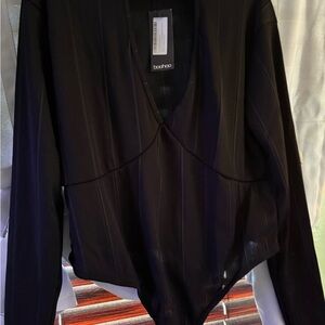 Boohoo Midnight Black Ribbed Top